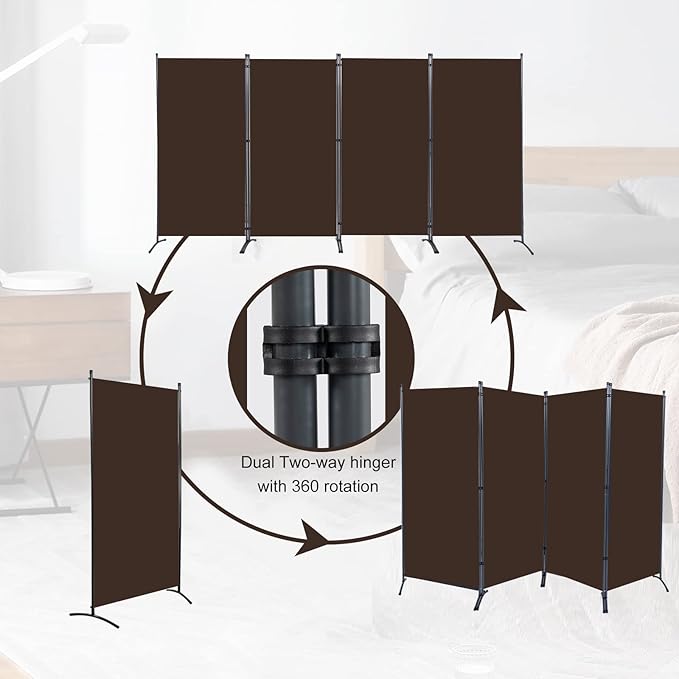 YASRKML Room Divider Folding Privacy Screens, Portable Room Divider Panel 4 Panel Partition Room Dividers Screen, Freestanding Room Partitions and Dividers Fabric Dividers for Room Separation, Brown