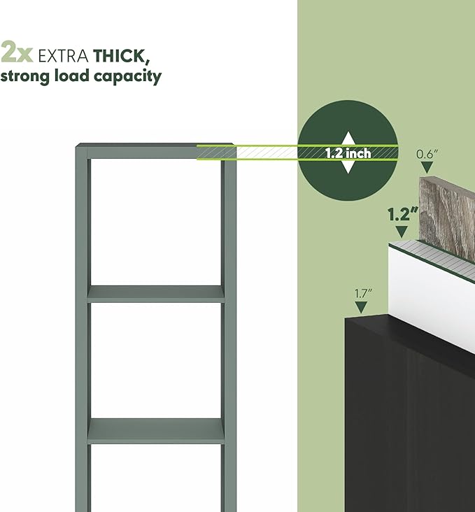 Furinno Cubicle Book Shelf, Vertical 4-Cube Bookshelf, Extra Thick Horizontally & Vertically Reversible Bookcase with Open Back, 14.6" x 16" x 58", for Living Room, Bedroom, Home Office, Sage Green