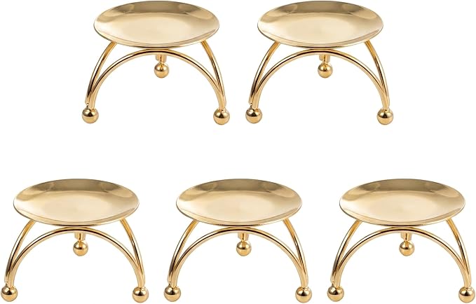 Cabilock 5Pcs Gold Candle Holders, 3In Metal Retro Candlestick Holders Set, Nordic Geometric Taper Pillar Candle Stand for Tabletop Centerpiece Decor, Wedding, Party, Mantle & Holiday Events