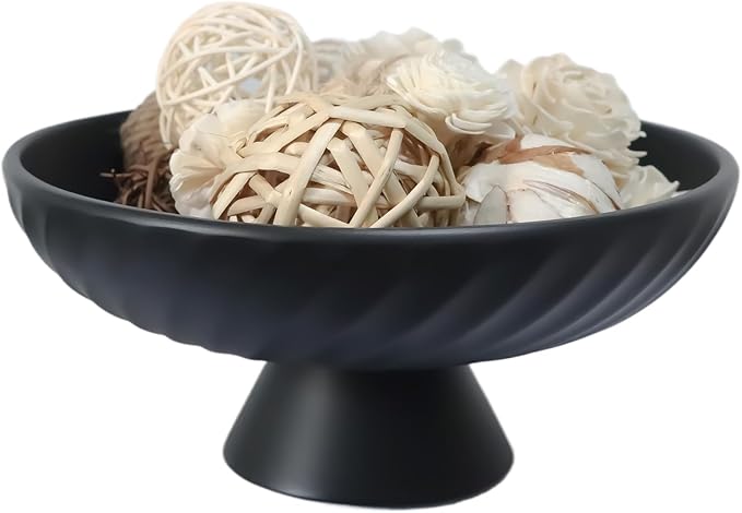 Decorative Bowl for Fruit Candy Keys Purse - Large Pedestal Decor Bowl for Kitchen Counter - Morden Round 10" Aesthetic Bowls for Coffee Entry Table Centerpiece Decor (Black)
