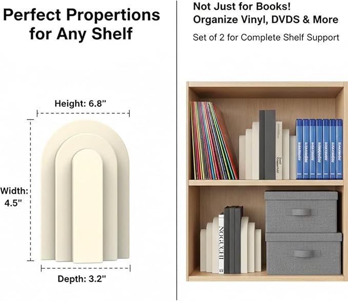 Concrete Bookends for Shelves - Vintage Heavy Duty Decorative Book Ends for Heavy Books, Concrete Book Stopper for Decorative Books Reinforced Modern Design, Durable for Living Room & Study(2-Pack)