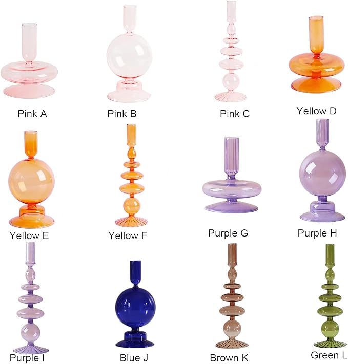 Glass Candlestick Holders Colorful Glass Taper Candle Stand Modern Elegant Candle Stick Candle Holder Glasses Vase Decor for Home Party Centerpiece(Blue)