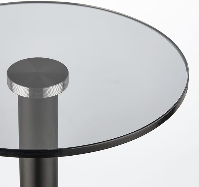 mDesign Glass Top Side/End Drink Table - Tall Modern Round Accent Metal Nightstand Furniture for Living Room, Dorm, Home Office, and Bedroom - 9" Round - Dark Smoke Gray/Black