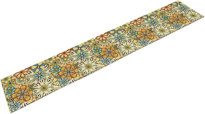 Mandala Floral Table Runner Retro Colorful Hippie Flowers Boho Art Tabler Decor for Bedroom Kitchen Living Room Dining Party Yellow Table Runner, 13x36 Inch