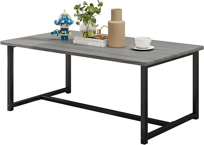 35.4" Rectangular Coffee Table for Living Room, Modern Industrial Style Coffee Table Center Table with Metal Frame for Small Space, Apartment, Office, Easy Assembly, Grey