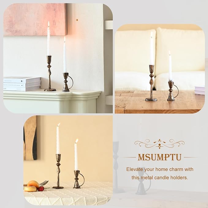 Candle Sticks Holder Decor, Set of 2 Vintage Autumn Copper Candle Holders, Modern Decorative Tapered Candlestick Holders Centerpiece for Dining Table Centerpiece, Wedding, Party Decor