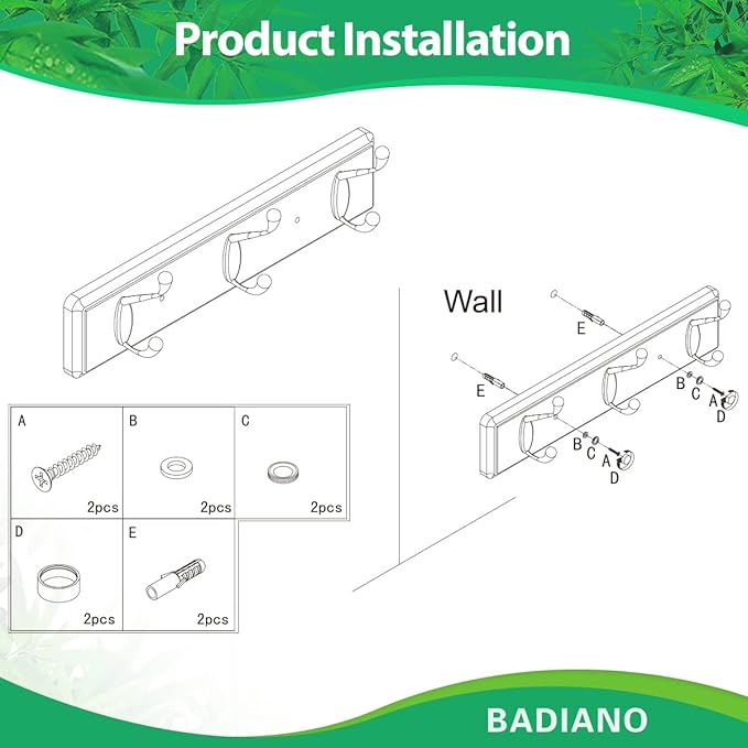 Badiano Wooden Coat Rack, Wall-Mounted Organizer for Closet, Entryway, Hallway, Foyer, Bedroom, Heavy Duty Double Hooks for Hanging Towels, Bags, Hats, Jackets, Key (White, 3 Hooks)
