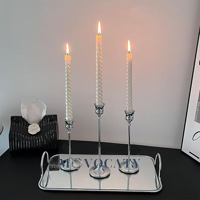 Candle Holders 6pcs Taper Candlestick Holders for Table Centerpiece Home Decor - Modern Sliver Candle Stick Holders for Festival Wedding Party Anniversary Date Mantel Dinning Room