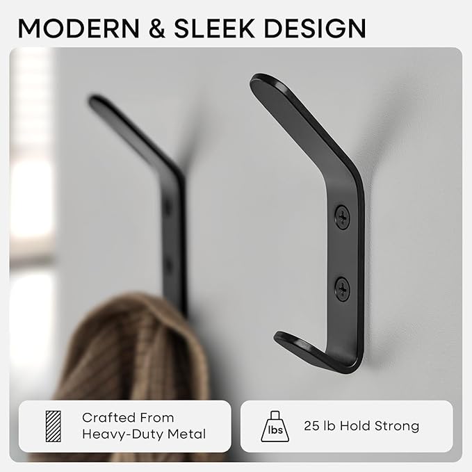 Homeforia Wall Coat Hook Rack - Set of 4 - Black Metal Hooks for Hanging Coats - Hat Hooks - Hat Hangers for Wall