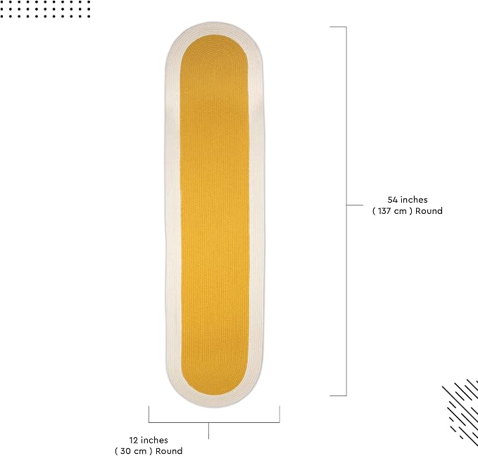 Encasa XO Dining Table Runner | Handmade Ribbed Style Cotton | 12x54 in | Yellow & Off White | for Coffee & Center Table