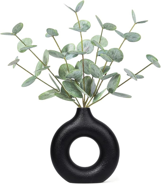 FIACO Artificial Eucalyptus Stems in Ceramic Vase, 14" Fake Plants for Home Decor, Coffee Table Centerpiece Bathroom Shelf Dining Table Farmhouse Faux Greenery Plants Indoor Decorations