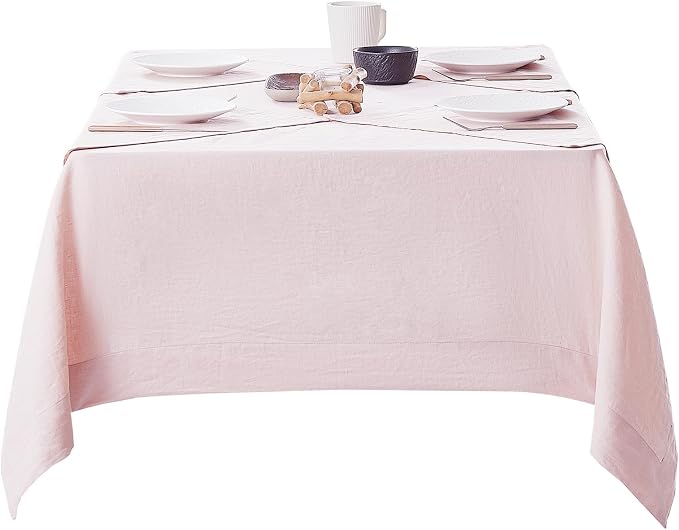 Linen Tablecloth 100% Pure Linen Table Cloth for Rectangle Tables Machine Washable Dining Fall Tablecloth with 4PCS 20"x 20" Linen Napkins(Light Pink, 60x84)