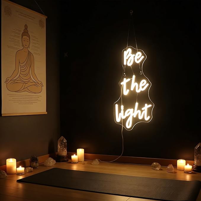 "Be The Light" Neon Sign, Positive Quotes Decorative Neon Lights for Home Room Wall Decor, Office Wall Decor Neon Light Sign, Christmas Birthday Gift,Thanksgiving Gift(warm white)