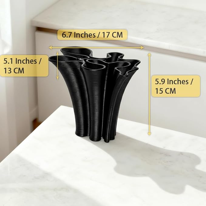 Black Ceramic Vase for Home Decor, Boho Artistic Irregular Shape Decorative Vase, Unique Modern Accent for Living Room Bedroom or Entryway
