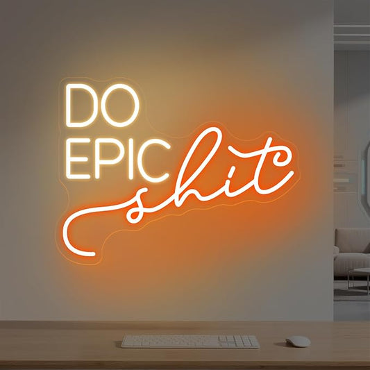 Do Epic Things Neon Sign, Motivational Quote LED Sign for Wall Decor, Dimmable USB Light Up Sign for Home Office Desk Setup Workspace Decor, Inspirational Quote Neon Light for Gym Room Studio Gaming Room, 16.5x12.6"