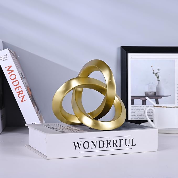 DOVDOV Gold Knot Decorative Sculpture, Gold Room Decor Aesthetics, Mobius Ring Statue for Shelves Living Room tv Cabinet Office Cabinet Above Coffee Table Decor Accents.