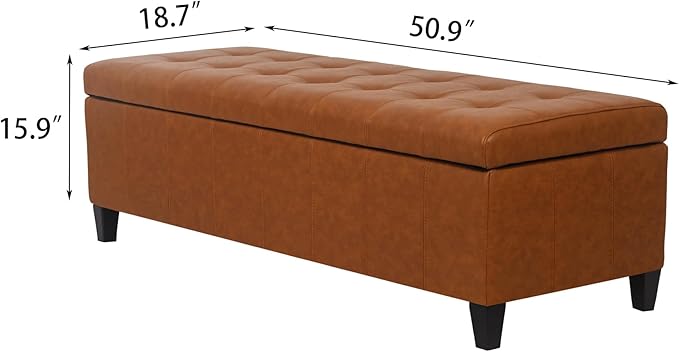 Homebeez 51" Faux Leather Storage Ottoman Bench, Tufted Rectangular Foot Rest Stool (51" Dark Orange)