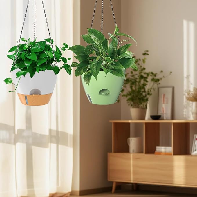 2 Pack Hanging Planters, 10 Inch Self Watering Hanging Pots for Indoor Outdoor Plants,Hanging Basket Plant Hanger Flower Pots with Drainage Holes and Visual Reservoir