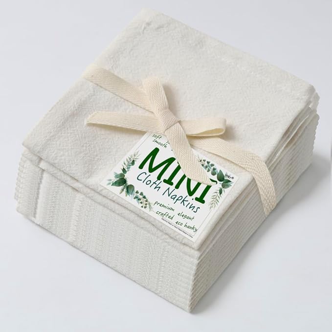 Urby Eco Hanky 10x10in Reusable Linen/Cotton Napkins. Small Cloth Napkins. Eco Friendly. Ideal Use As Kids Napkins for Lunch. Dinners. Occasions Like Weddings,Birthday,Cocktail Parties. (WH,12pk)