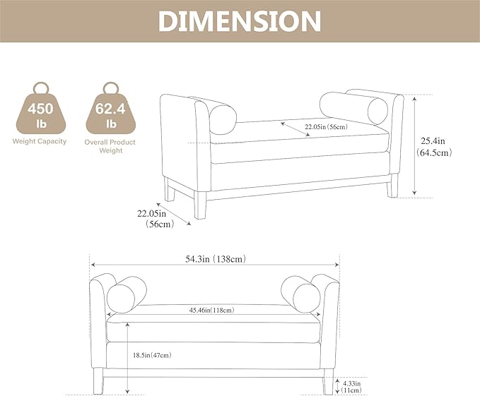 Chifee & Vingol 54.3" End of Bed Bench Upholstered Boucle Bench for Bedroom Entryway, White