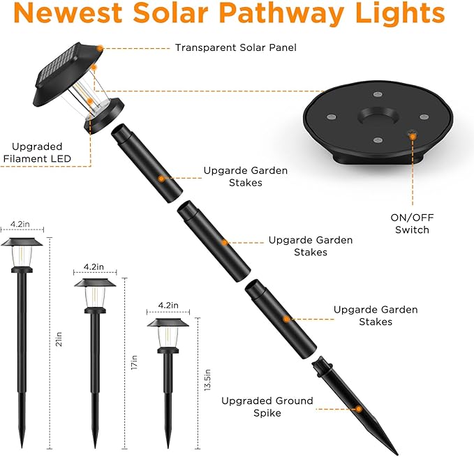 Solar Pathway Lights Outdoor - 8 Pack Solar Powered Garden Lights Waterproof IP65, Decor Landscape Lighting with Three Lighting Modes for Yard, Lawn, Walkway, Driveway, Warm White
