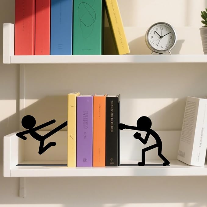 Metal Bookends Martial Arts People Bookends Decorative Cute Book Ends for Shelves Bookshelf Reading Decor Bookshelf Decor Space-Saving Desk Organizer for Book Lovers Gift