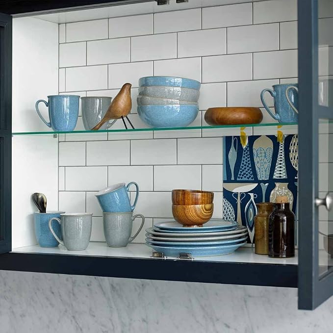 Denby - Elements Light Grey Dinner Plates Set of 4 - Dishwasher Microwave Safe Crockery 26.5cm - Pale Grey, White Ceramic Stoneware Tableware - Chip & Crack Resistant Large Plates