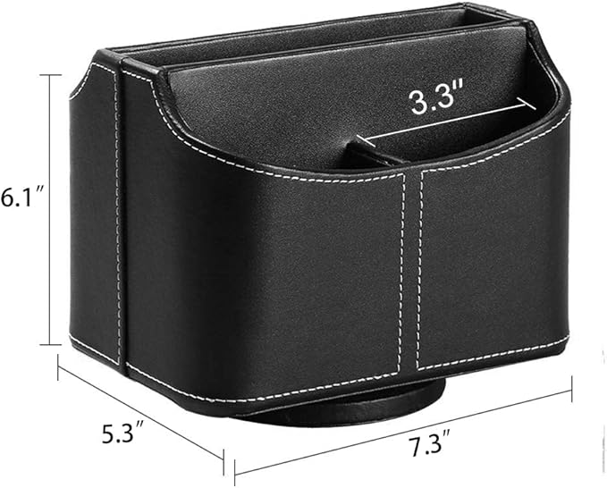 PU Leather Remote Control Holder,360 Degree Spinning Desk TV Remote Caddy,Desk Organizers and Accessories,for Controller,Media,Mail,Calculator,Mobile Phone,Pen Storage Holder(Black)