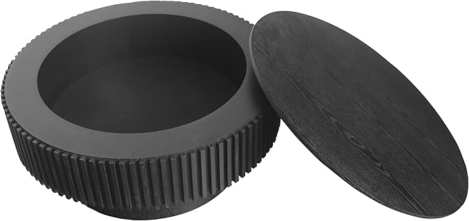 φ31.5 Round Coffee Table with Storage, Wood Veneered Pedestal End Table for Living Room, Modern Contemporary Circle Fluted Drum Side Table for Small Space - ø31.5" x 14"H Black