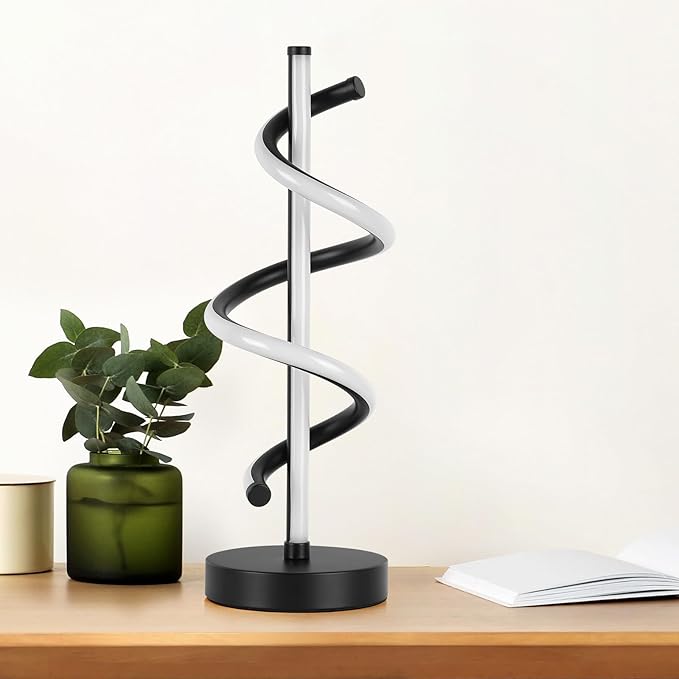NUÜR LED Table Lamp Black, Diamond Bright Effect, Dimmable, Metallic Bedside Lamp with 3 Colour Temperature, Décor Lamp for Living Room, Bedroom, Office (Black Spiral Table Lamp)