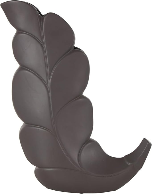 Deco 79 Ceramic Leaf Decorative Vase Slanted Centerpiece Vase, Flower Vase for Home Decoration 15" x 4" x 19", Black