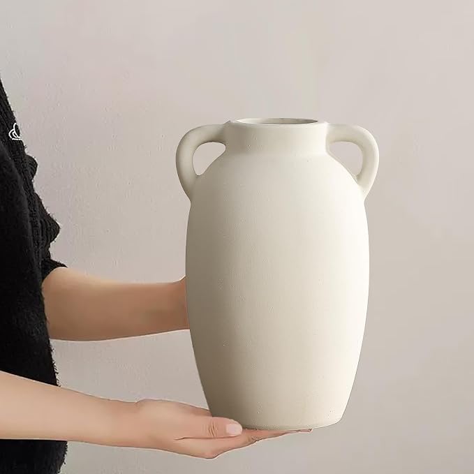White Ceramic Vase-Boho Decorative Vase,Terracotta Tall Vases Decorative Pottery are Suitable for Decorating Living Rooms,Kitchens,and Bedrooms.