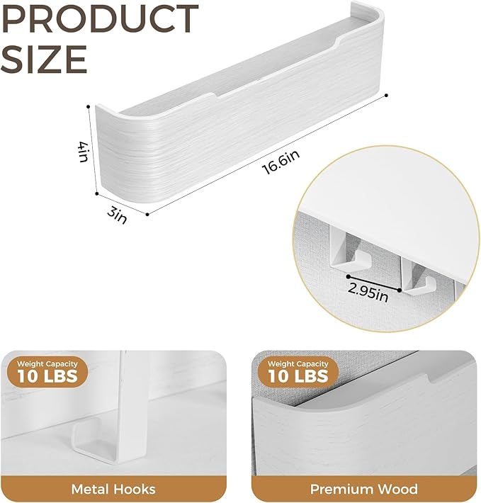 Coat Rack Wall Mount with Shelf Entryway Shelf Modern Key Holder Hanger Wall Shelves with Hidden Hooks for Hanging Towels Coats Hats Bags for Hallway Bathroom Bedroom (White, 4 Hooks)