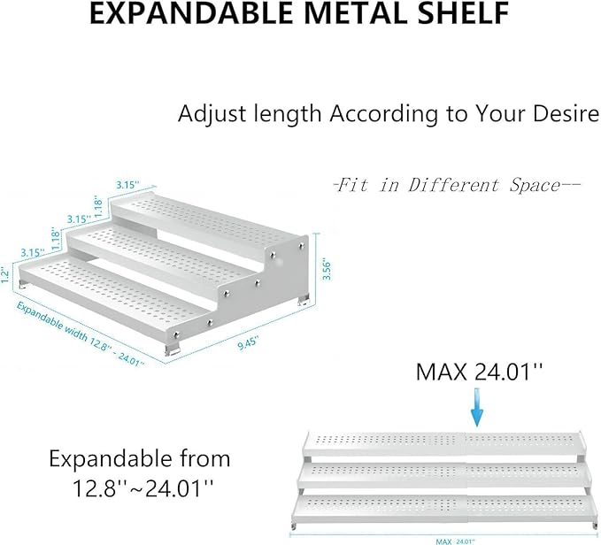 Expandable Spice Rack organizer with 3-Tier step shelf,Modern Design heavy duty,Non Skid and Visibility ,Great for Kitchen Cabinet,Bathroom,dressing table,Cupboard, Pantry and more(2PACKS/WHITE)