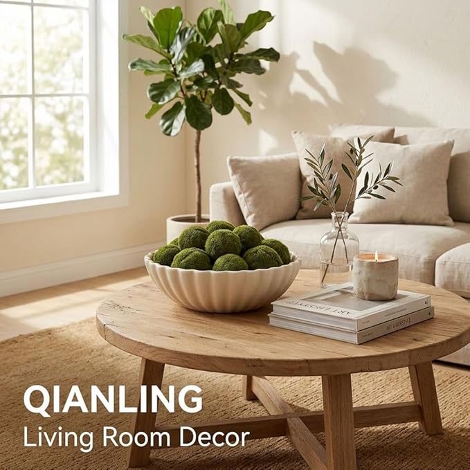 QIANLING Resin Large Beige Decorative Bowl for Home Decor - Beige Ruffle Fruit Bowl for Kitchen Counter Entryway or Coffee Table or Table Decor - Centerpiece Bowls for Keys, Fruit, Candy