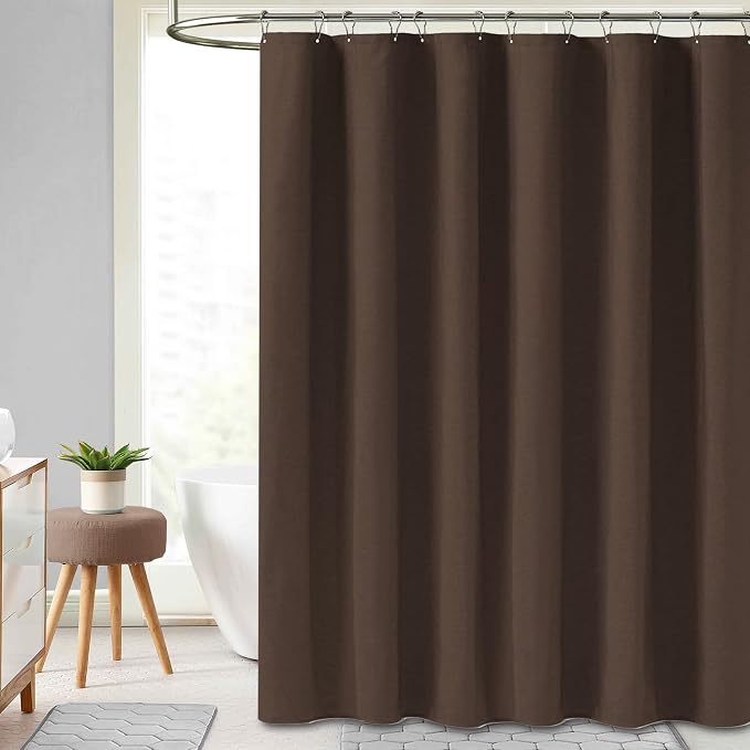 BTTN Fabric Shower Curtain, Linen Textured Heavy Duty Polyester Cloth Shower Curtain Set with Plastic Hooks, Brown, 72x84