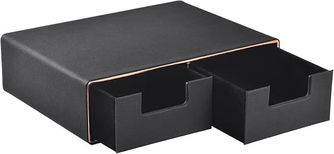 PU Leather Stackable Desk Drawer Organizer, Displayer holder with Drawers, Dressing Organizer for Jewelry/Cosmetics,Coffee Maker holder and Storage Box for Home office,Black