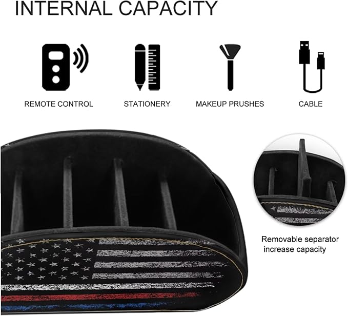 TV Remote Holder with 5 Compartments, USA Flag Print Office Desk Organizers,Nightstand Caddy, Storage for Media Players/Eyeglasses/Cosmetic Brushs - Desktop Caddy Black