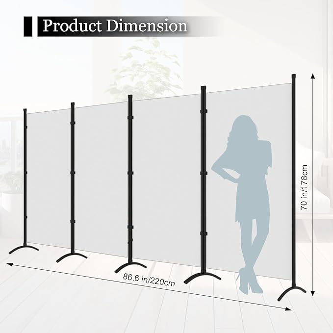 Room Divider, 6FT Tall Folding Partition Room Dividers 4 Panel, Portable and Freestanding Room Divider Screen Wall Divider for Home and Office, White