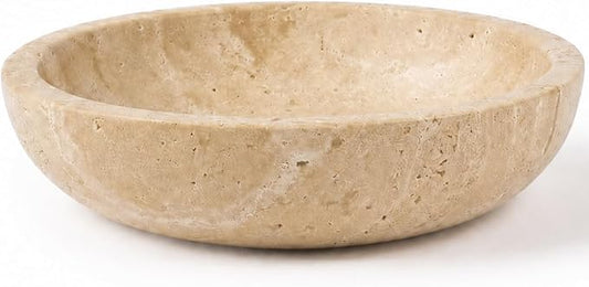 Natural Travertine Decorative Bowl for Coffee Table – 7.8”Handmade Beige Stone Fruit Bowl, Key Bowl for Entryway Table, Modern Catchall Tray, Vanity Jewelry Dish, Rustic Home Decor Centerpiece