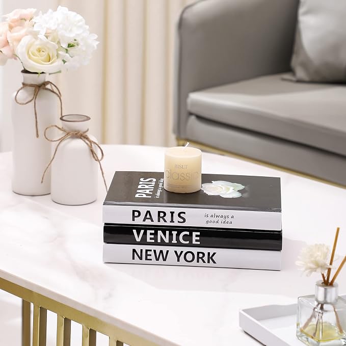 Decorative Books for Home Decor, 3 Pcs Coffee Table Books Decor, Faux Book for Decoration, Designer Fashion Book Decor Set for Living Room, Table, Shelf(White)