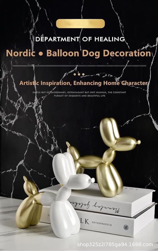 Cute Gold Resin Dog Statue Decoration for Modern Home Desktop, Living Room, Office