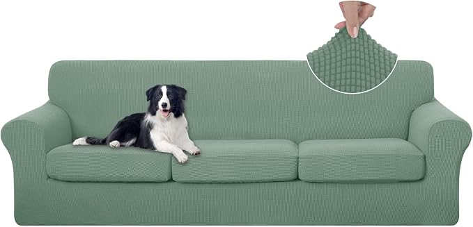 U-NICE HOME 4 Pieces Oversized Stretch Couch Cover Sofa Cover Washable Slipcover with Individual Seat Cushion for 3 Cushion Couch Sofa Pet Friendly(Oversized Sofa, Olive Green)