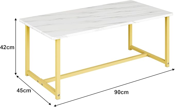 35.4" Rectangular Coffee Table, Modern Industrial Style Coffee Table Center Table with Metal Frame for Small Space Living Room, Apartment, Office, Easy Assembly, White