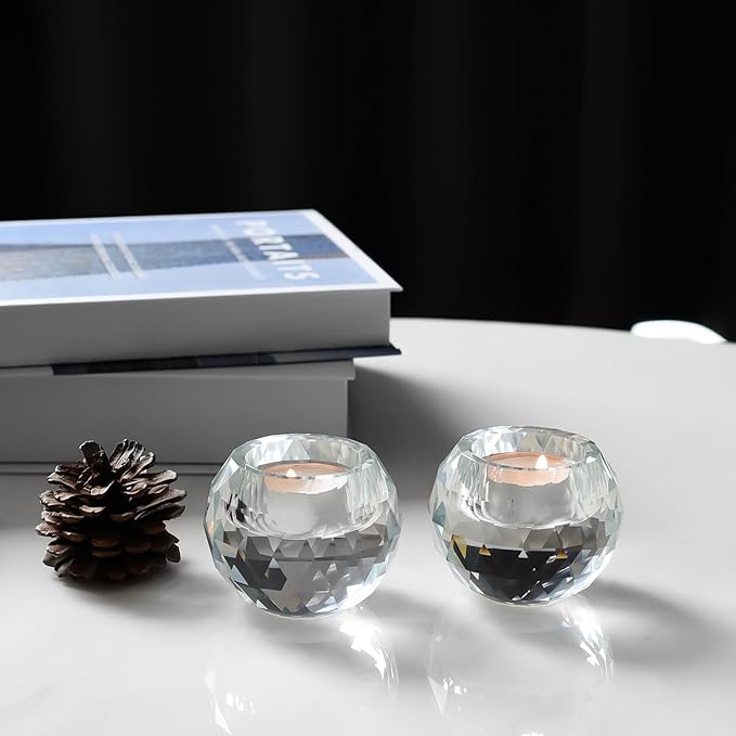 Crystal Candle Holders Set of 2, Tea Wax Ultra Elegant & Modern Centerpiece Home Décor,Wedding,Scented Candle Holder