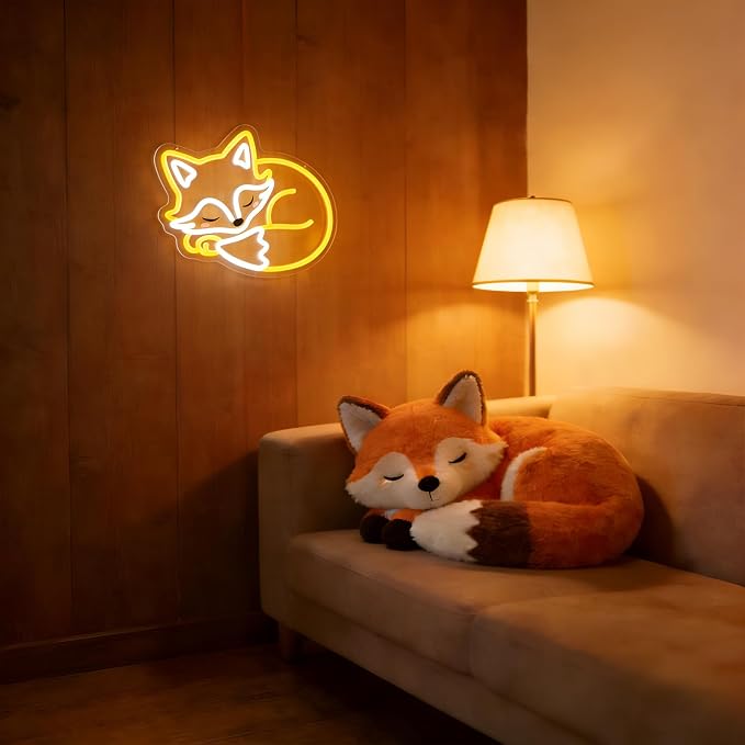 Fox Neon Sign for Wall Decor, Dimmable Animal LED Neon Light, Cute Sleeping Fox Neon for Bedroom, Living Room, Birthday Party Gifts for Kids Adults & Fox Lovers
