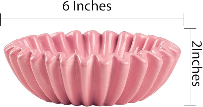 Large Ceramic Fruit Bowl Pink Decorative Bowl for Coffee Table Entryway Kitchen Modern Home Decor Centerpiece 9.5 Inches Ruffle Fluted Scalloped Bowl