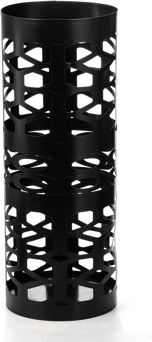 ZENFUN Umbrella Stand, Black Metal Umbrella Holder Freestanding, Cane Walk Stick Holder, Round Umbrella Rack for Entryway, Home, Office, 5.9 x 5.9 x 15.7 Inches