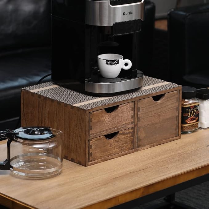DDYURI Coffee Pods Storage Drawer Holder for Capsules - Multi Functional Desk Organizer Drawers For K cups Coffee Maker Brew - Kitchen Mini Wooden Box Chest Sideboard Counter Organization CF2D3C Dark