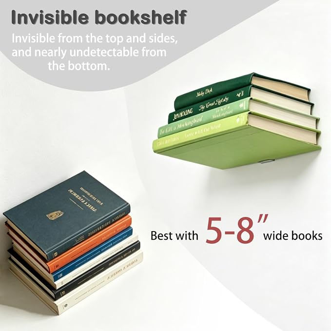 Invisible Floating Bookshelf - Modern Wall Mounted Metal Shelves for Office, Study Room, and Bedroom, Space-Saving Stylish Decor (4, Silver)